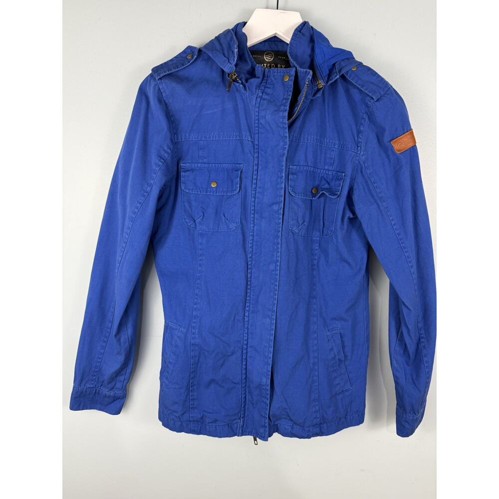 UNITED BY BLUE Women's Hooded Jacket Size S Blue Organic‎ Cotton Nautical Chore